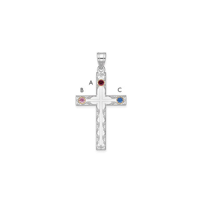 Sterling Silver Rh-plt/14K Bezel Crystal Family Cross Pendant