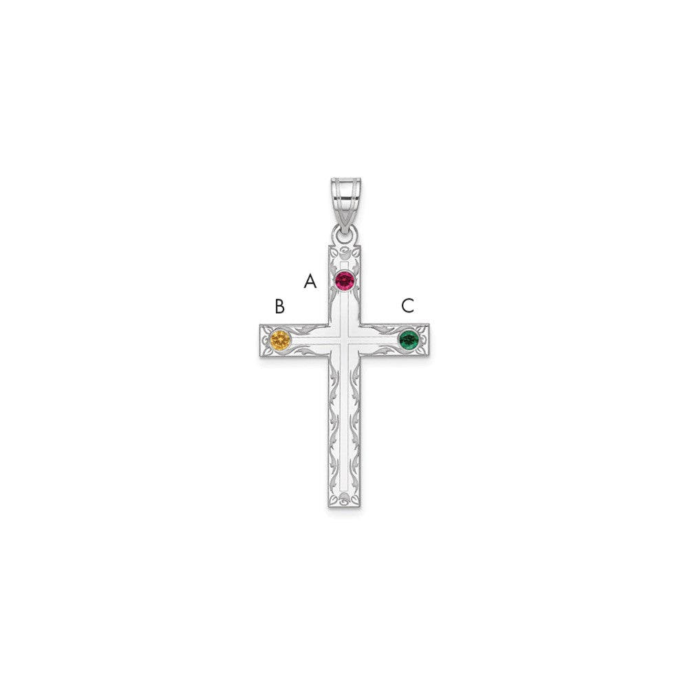 Sterling Silver Rh-Plt Crystal Family Cross Pendant