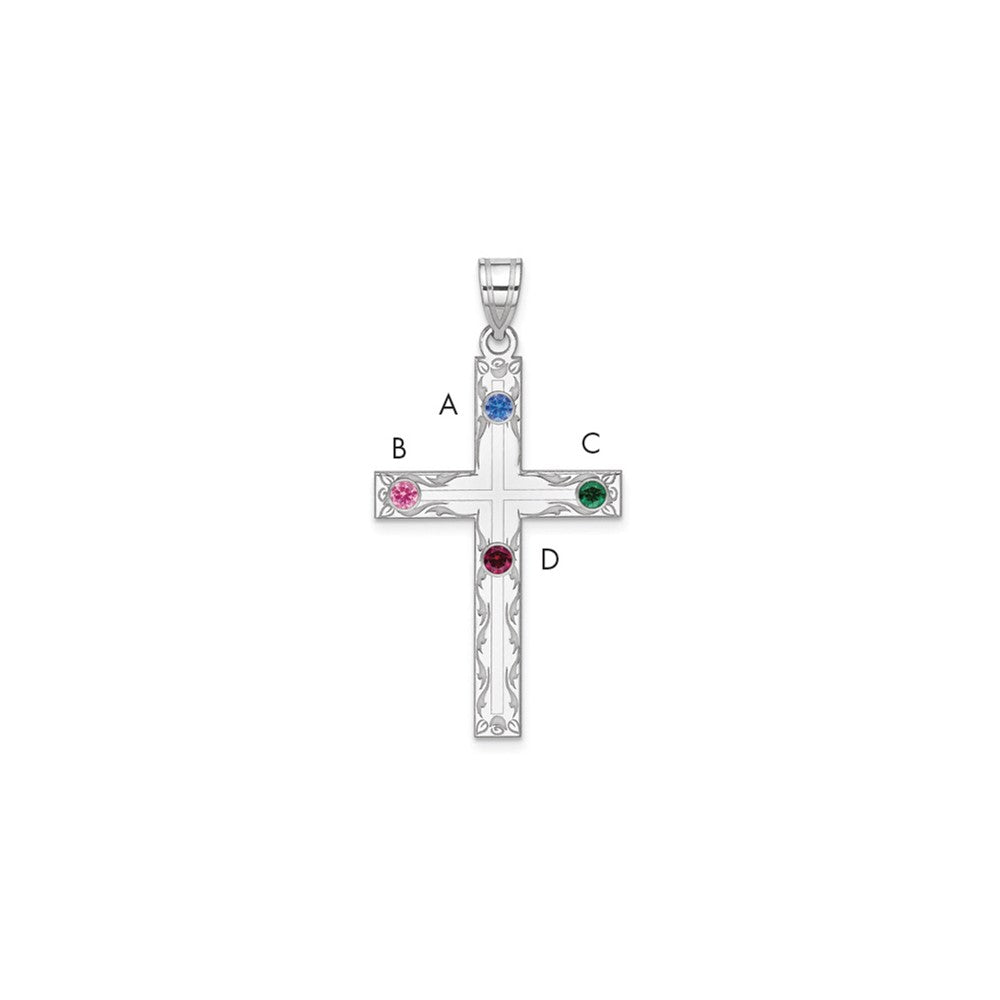 Sterling Silver Rh-Plt Crystal Family Cross Pendant