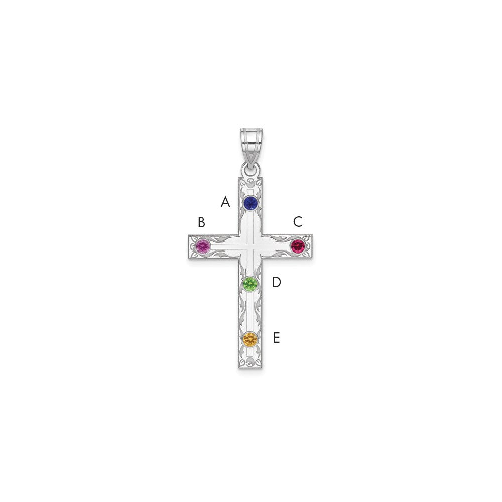 Sterling Silver Rh-Plt Crystal Family Cross Pendant