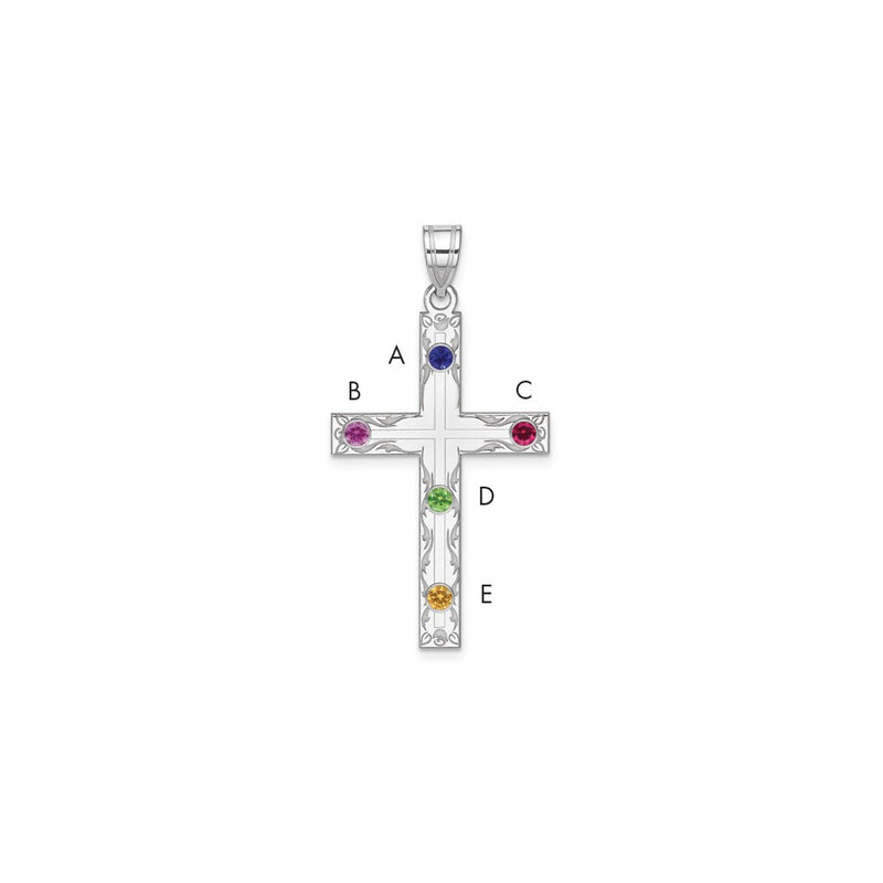 Sterling Silver Rh-Plt Crystal Family Cross Pendant