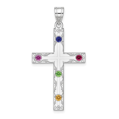 Sterling Silver Rh-Plt Crystal Family Cross Pendant