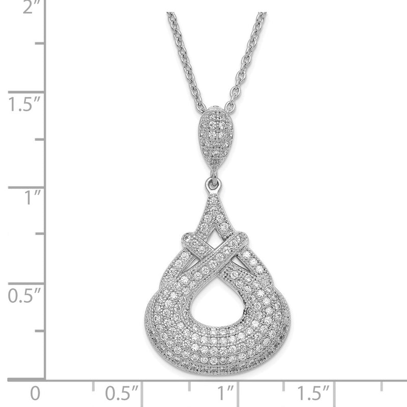 Sterling Silver & Cz Brilliant Embers Fancy Teardrop W/ 2In Ext Necklace