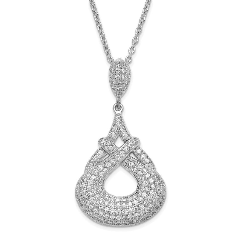 Sterling Silver & Cz Brilliant Embers Fancy Teardrop W/ 2In Ext Necklace