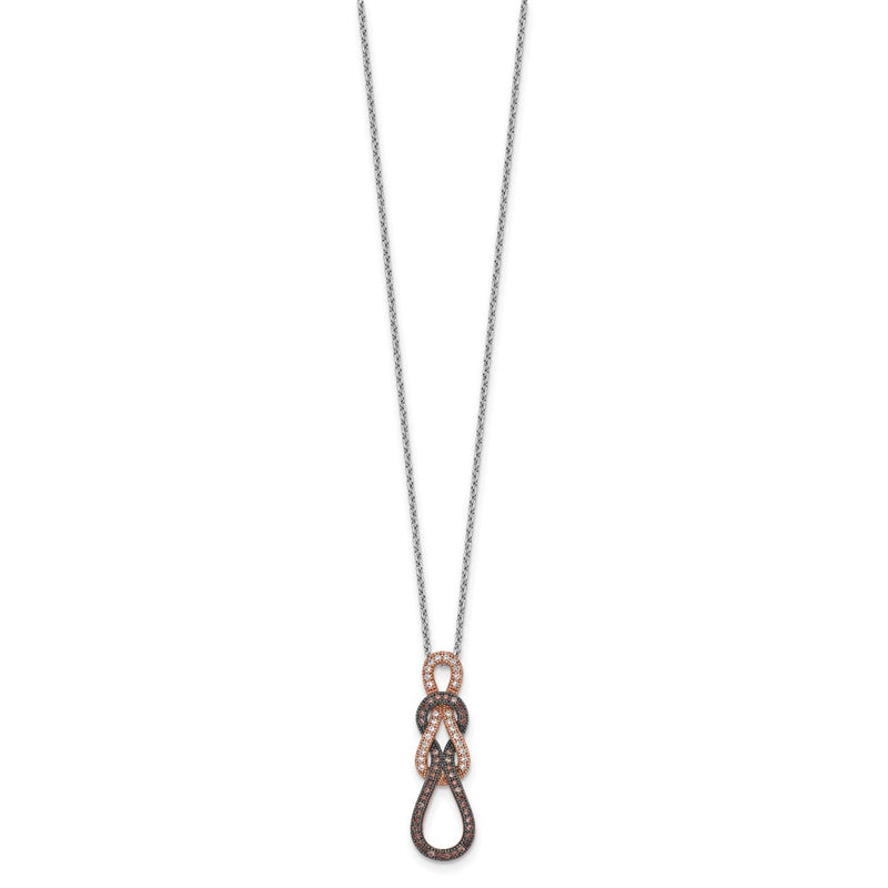 Ss/Gold Plated Brilliant Embers Sterling Silver Rose Gold-Plated Rhodium-Plated 68 Stone 18 Inch Micro Pav Cz Love Knot Necklace With 2 Extender