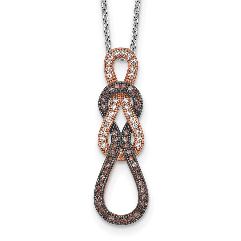 Ss/Gold Plated Brilliant Embers Sterling Silver Rose Gold-Plated Rhodium-Plated 68 Stone 18 Inch Micro Pav Cz Love Knot Necklace With 2 Extender
