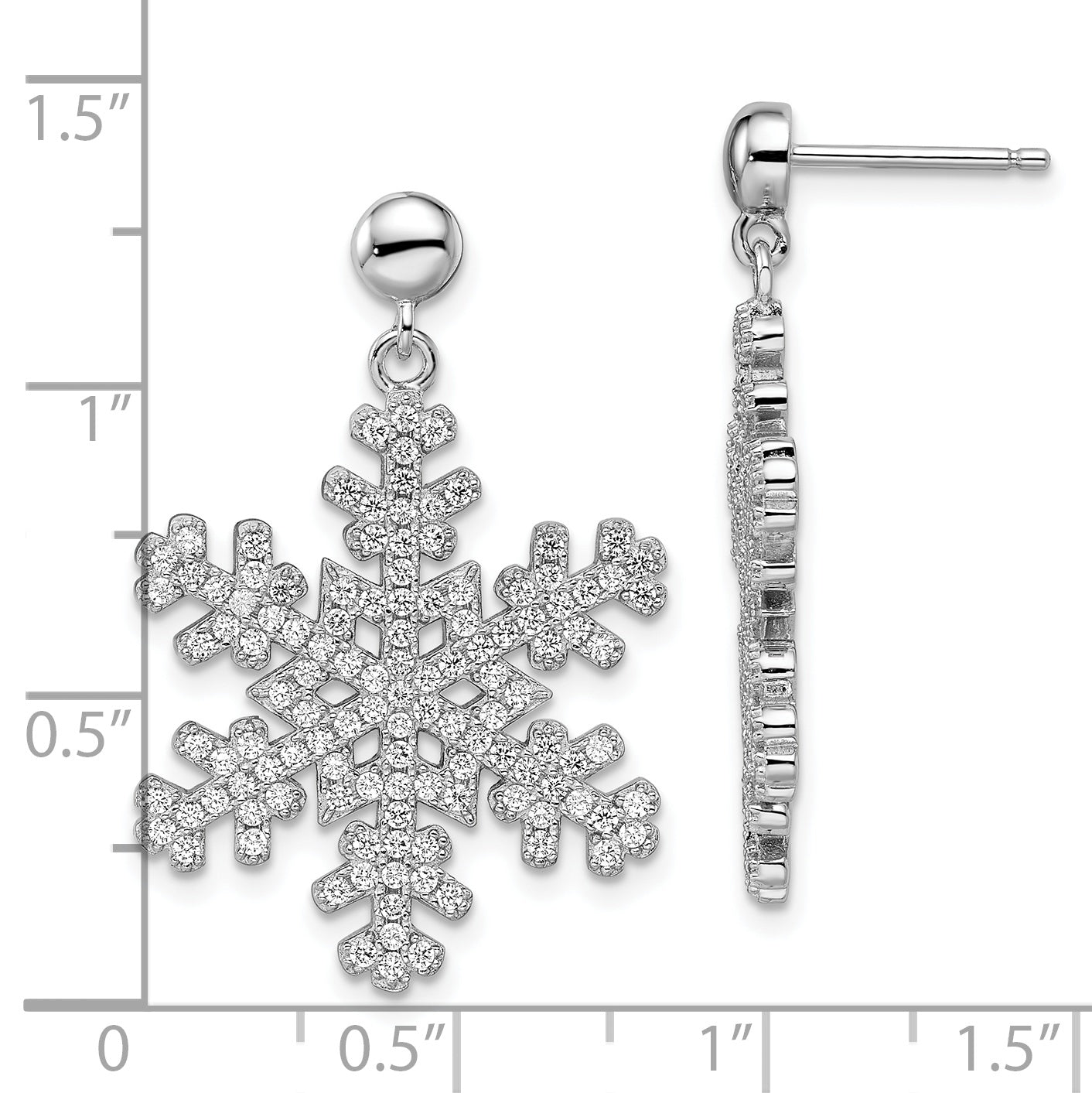 Snowflake Dangle Earrings Cubic Zirconia Stones Rhodium on Sterling Silver
