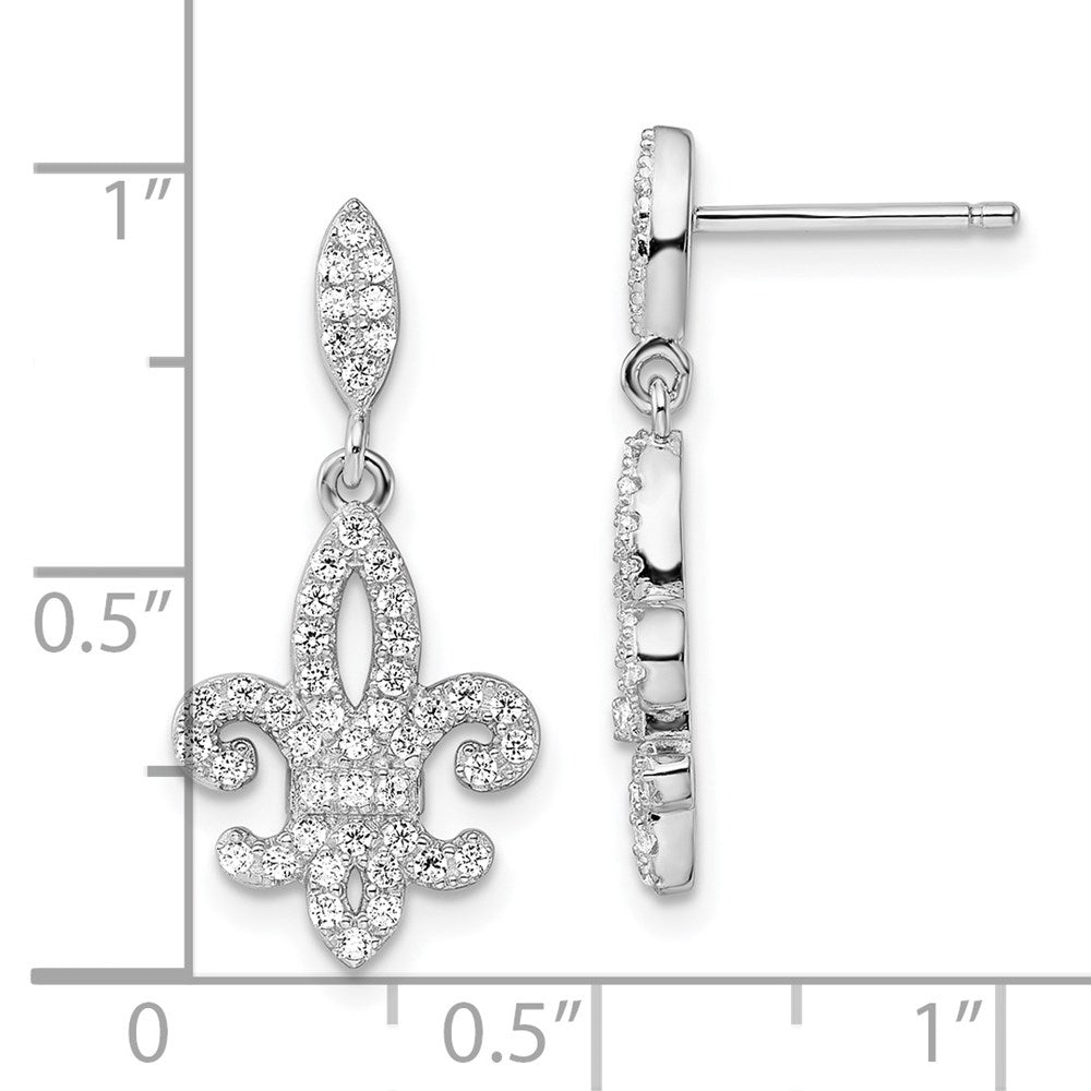 Sterling Silver Brilliant Embers Rhodium-Plated 940 Stone Micro Pav Cz Fleur De Lis Post Dangle Earrings