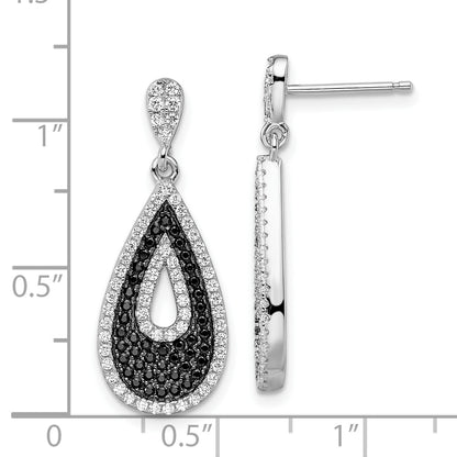 Sterling Silver Brilliant Embers Rhodium-Plated 212 Micro Pav Black And White Cz Teardrop Dangle Post Earrings