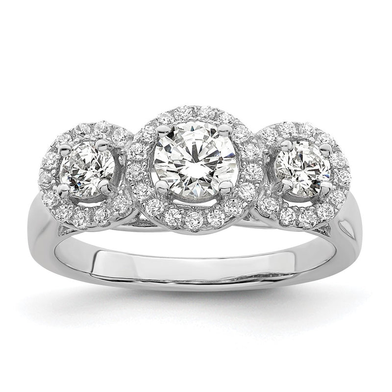 Sterling Silver Brilliant Embers Rhodium Plated 42 Stone Halo Micro Pav‚Äö Cz 3 Ring