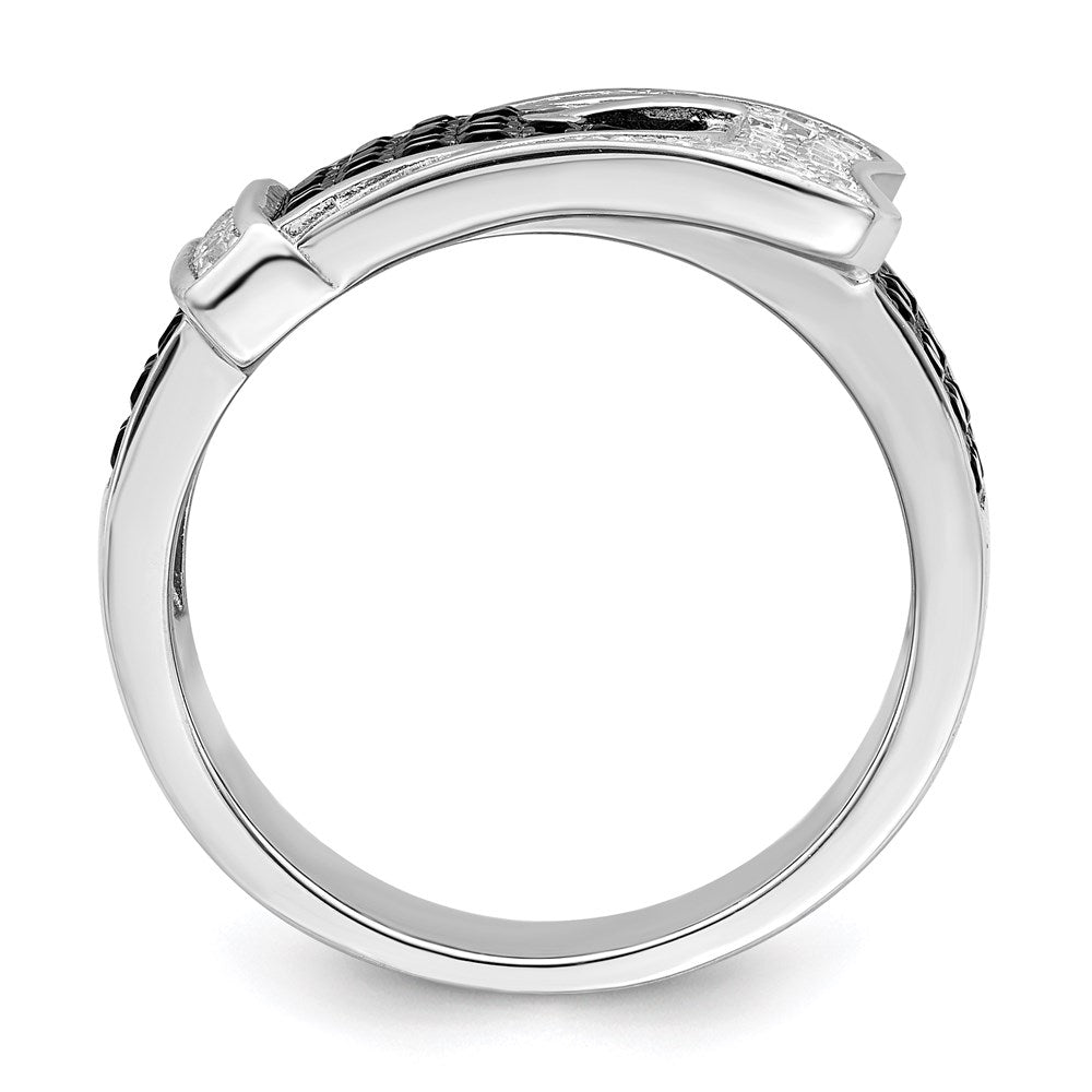 Sterling Silver Brilliant Embers Rhodium Plated 109 Stone Micro Pav‚Äö Black And White Cz Buckle Ring