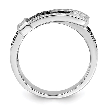 Sterling Silver Brilliant Embers Rhodium Plated 109 Stone Micro Pav‚Äö Black And White Cz Buckle Ring