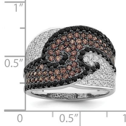 Sterling Silver Brilliant Embers Rhodium Plated 158 Stone Micro Pav‚Äö Black Champagne And White Cz Ring