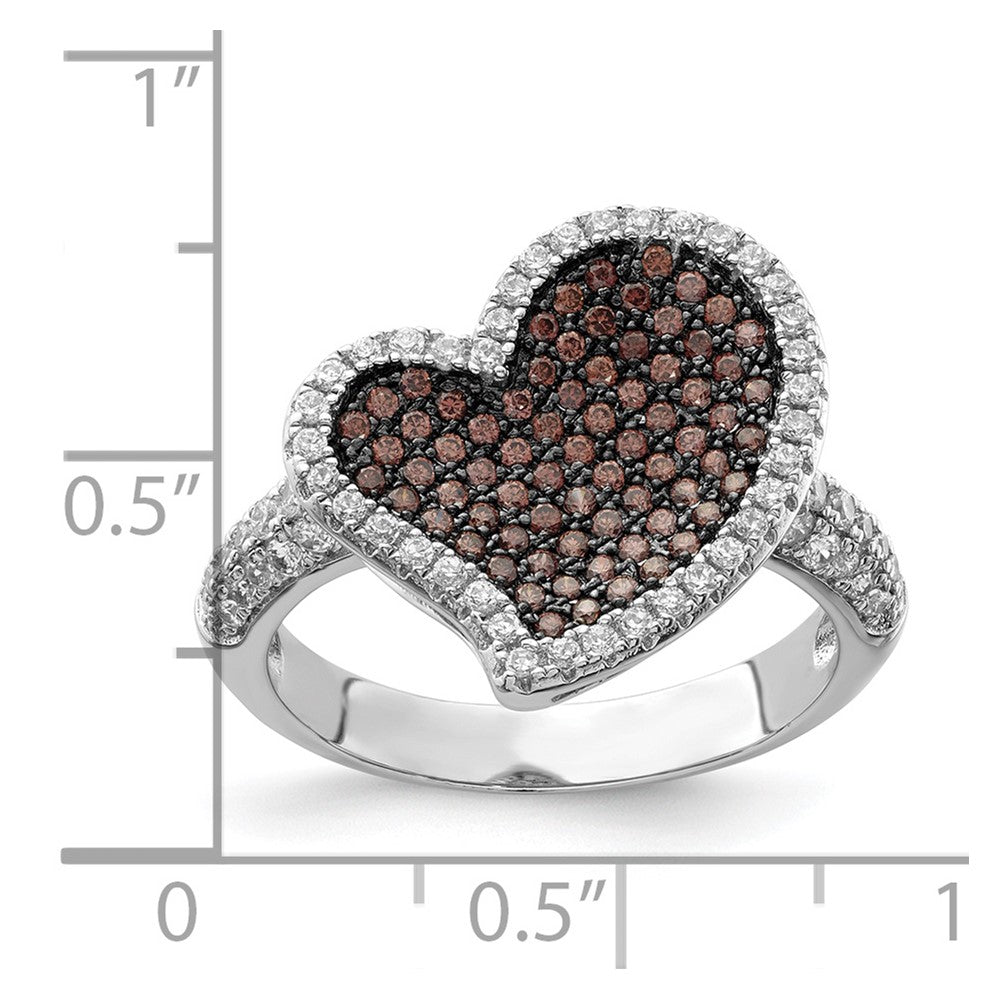 Sterling Silver Brown & Clear Cz Brilliant Embers Heart Ring