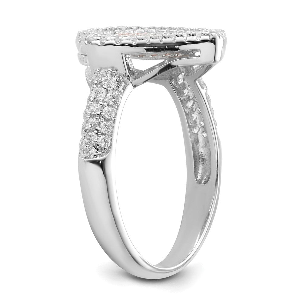 Sterling Silver Pink & Clear Cz Brilliant Embers Heart Ring