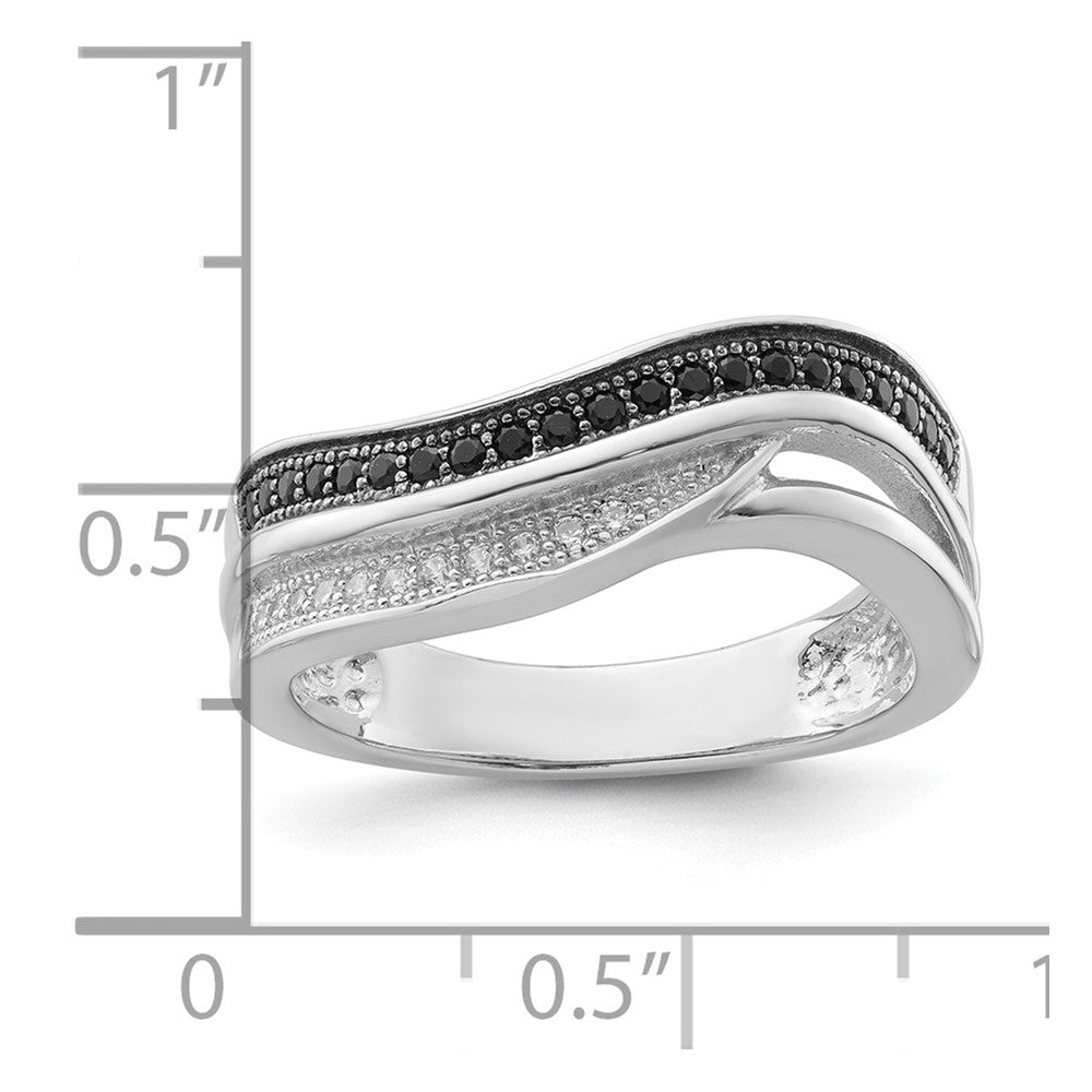 Sterling Silver True Fire Black & White Cz Curved Design Ring