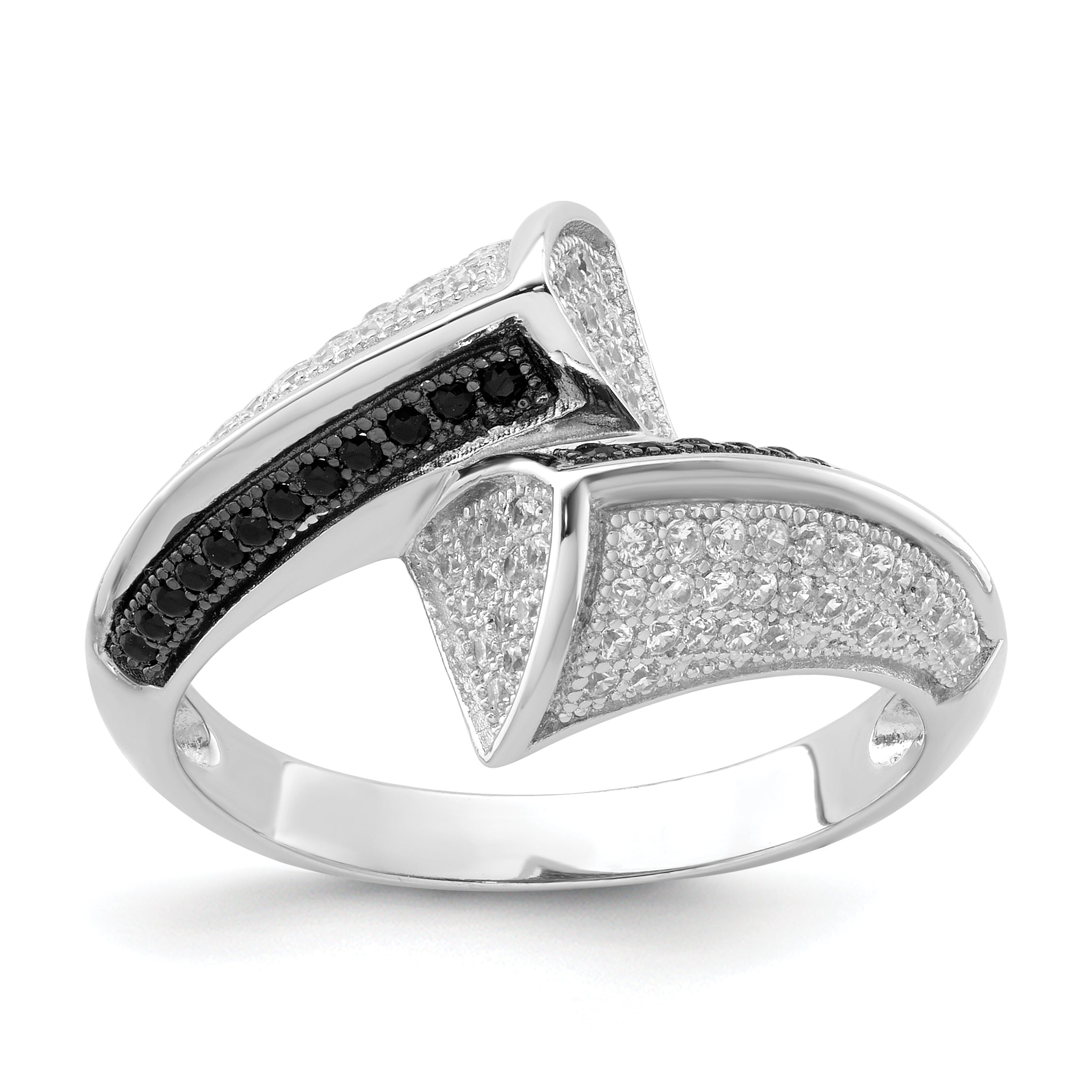 Sterling Silver True Fire Black & White Cz Ring (Size 8 Only)