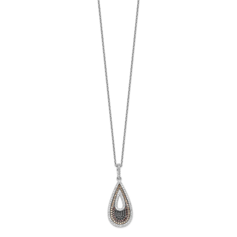 Sterling Silver Brilliant Embers Rhodium Plated 154 Stone 18 Inch Micro Pav‚Äö Black And White Cz Teardrop Necklace With 2 Extender