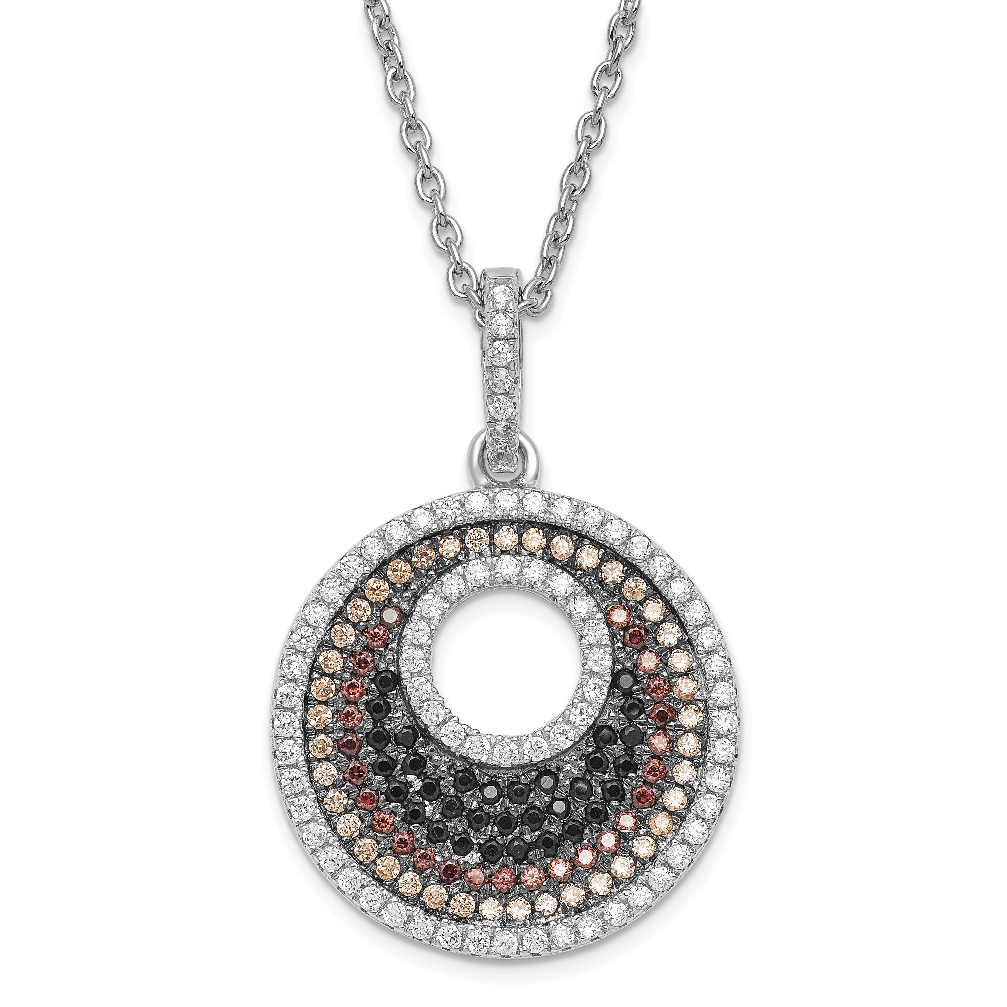Sterling Silver True Fire & Multicolor Cz Circle W/ 2In Ext Necklace