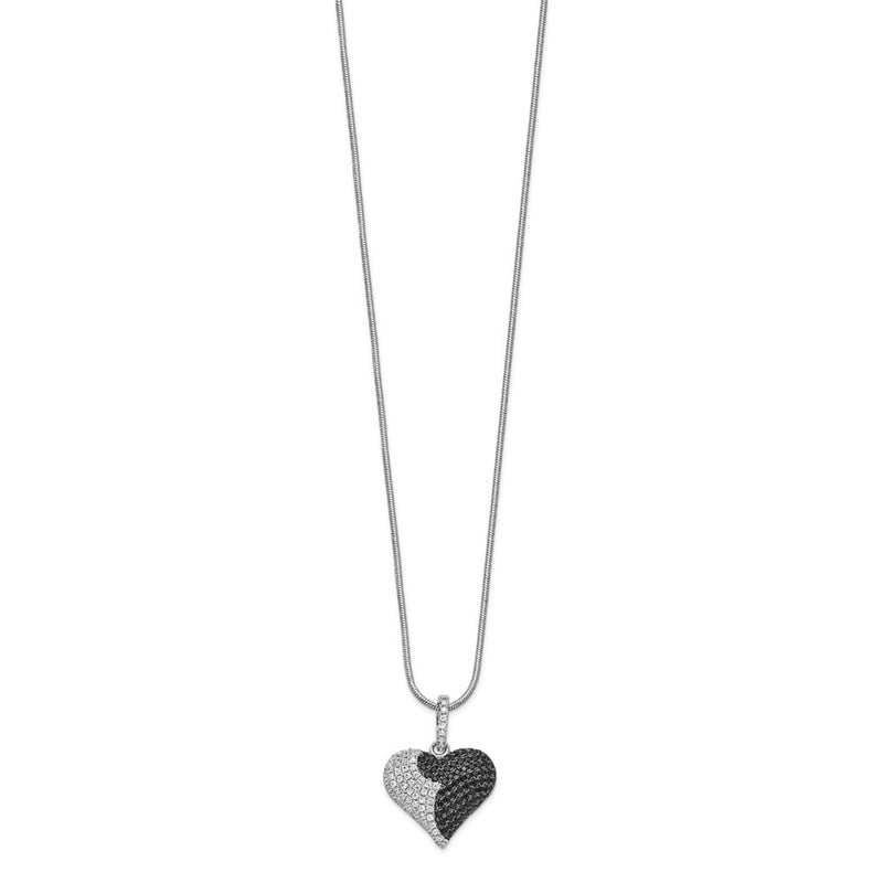 Sterling Silver Brilliant Embers Rhodium Plated 150 Stone 18 Inch Micro Pav‚Äö Black And White Cz Heart Necklace With 2 Extender