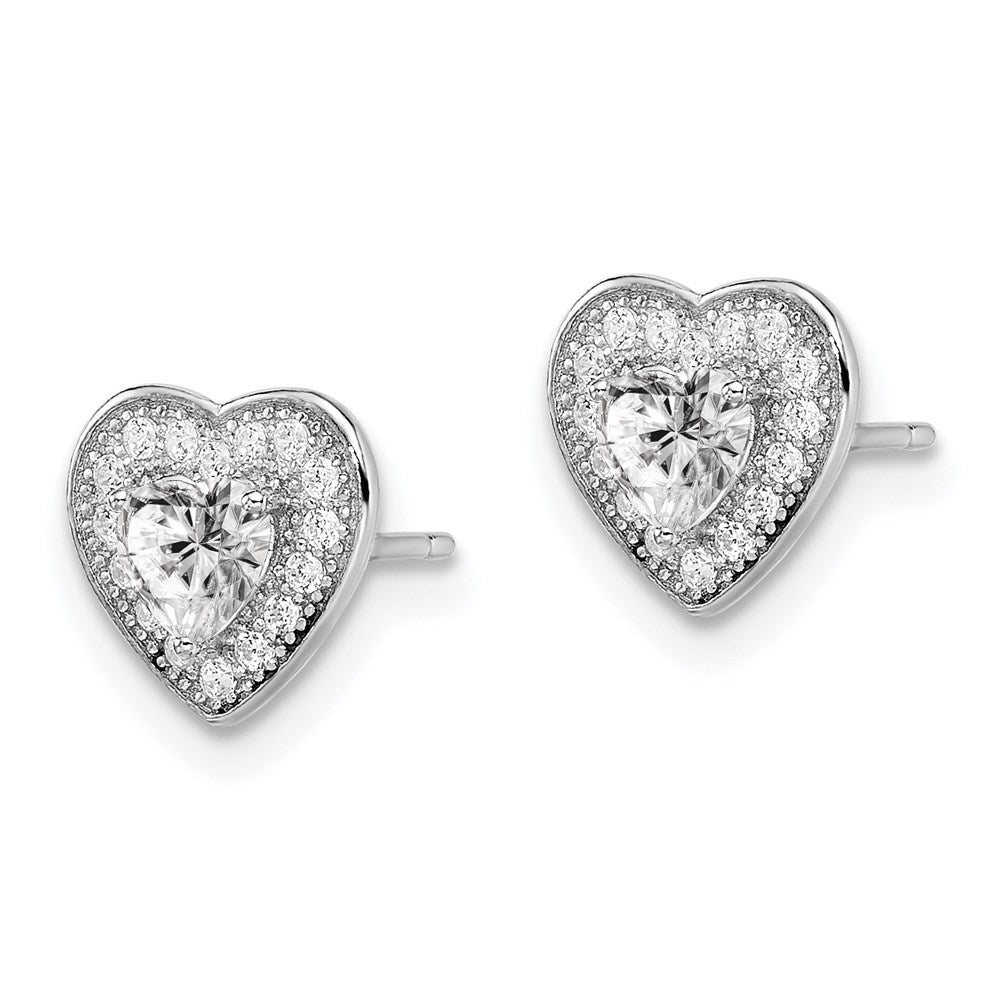 Sterling Silver Brilliant Embers Rhodium Plated 32 Stone Micro Pav‚Äö Cz Heart Post Earrings