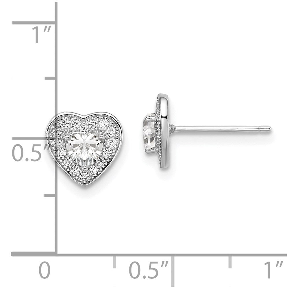 Sterling Silver Brilliant Embers Rhodium Plated 32 Stone Micro Pav‚Äö Cz Heart Post Earrings