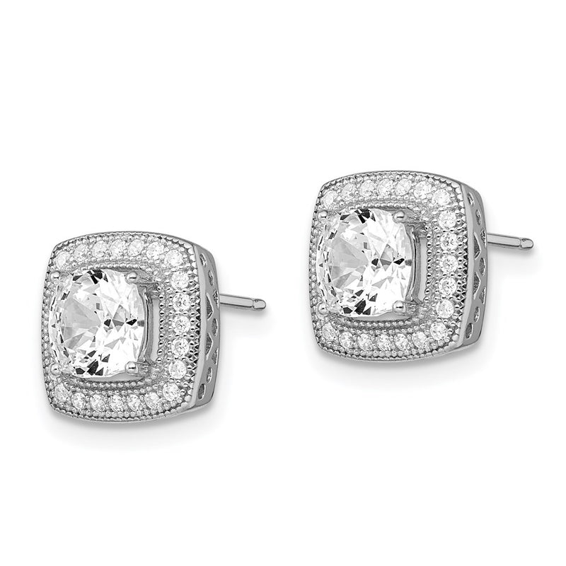 Sterling Silver Brilliant Embers Rhodium Plated 50 Stone Halo Micro Pav‚Äö Cz Post Earrings
