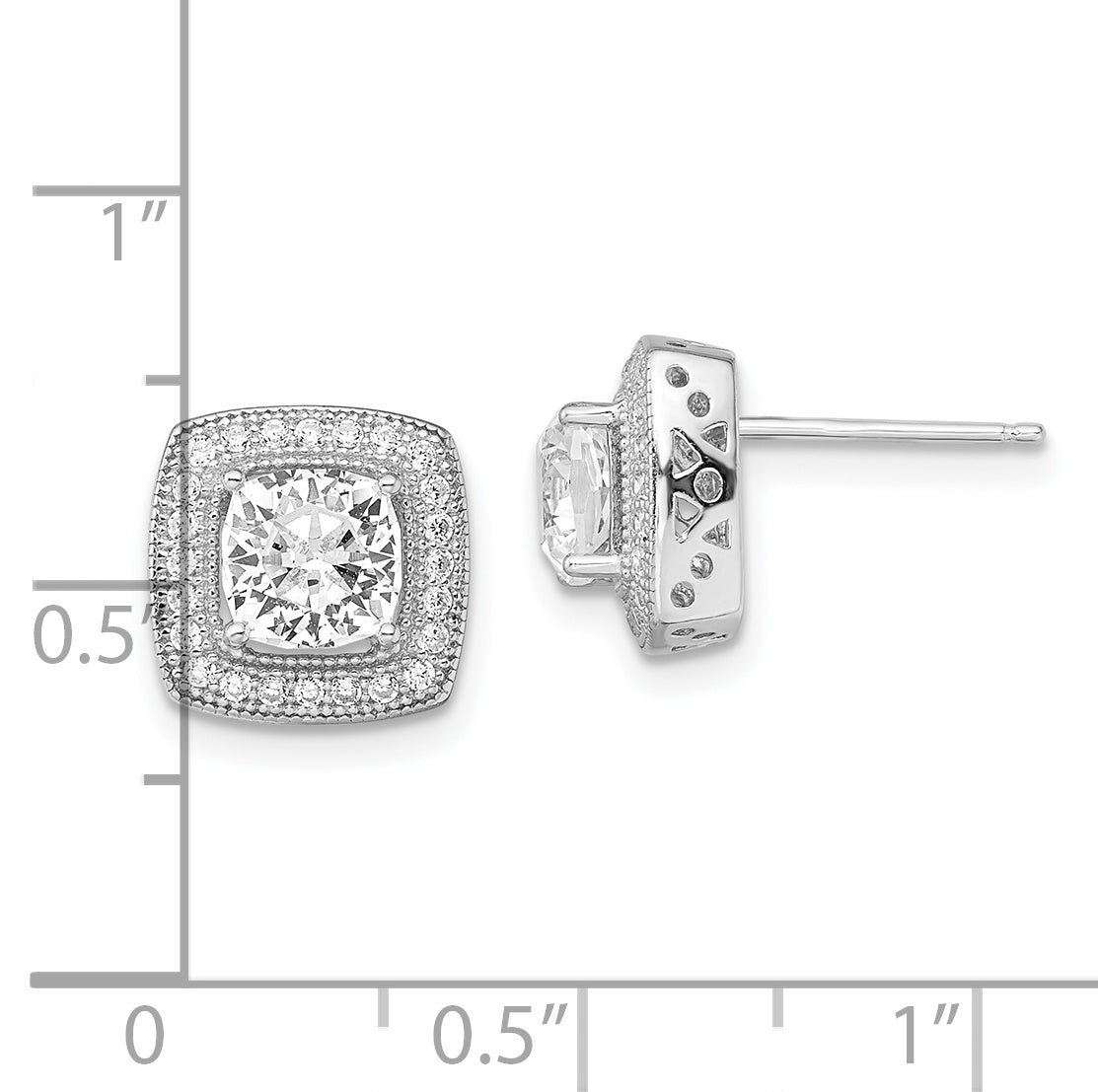Sterling Silver Brilliant Embers Rhodium Plated 50 Stone Halo Micro Pav‚Äö Cz Post Earrings