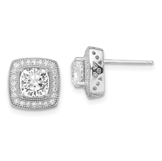 Sterling Silver Brilliant Embers Rhodium Plated 50 Stone Halo Micro Pav‚Äö Cz Post Earrings