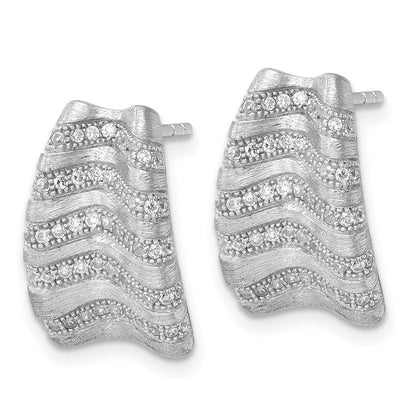 Sterling Silver & Cz Brushed Brilliant Embers Post Earrings