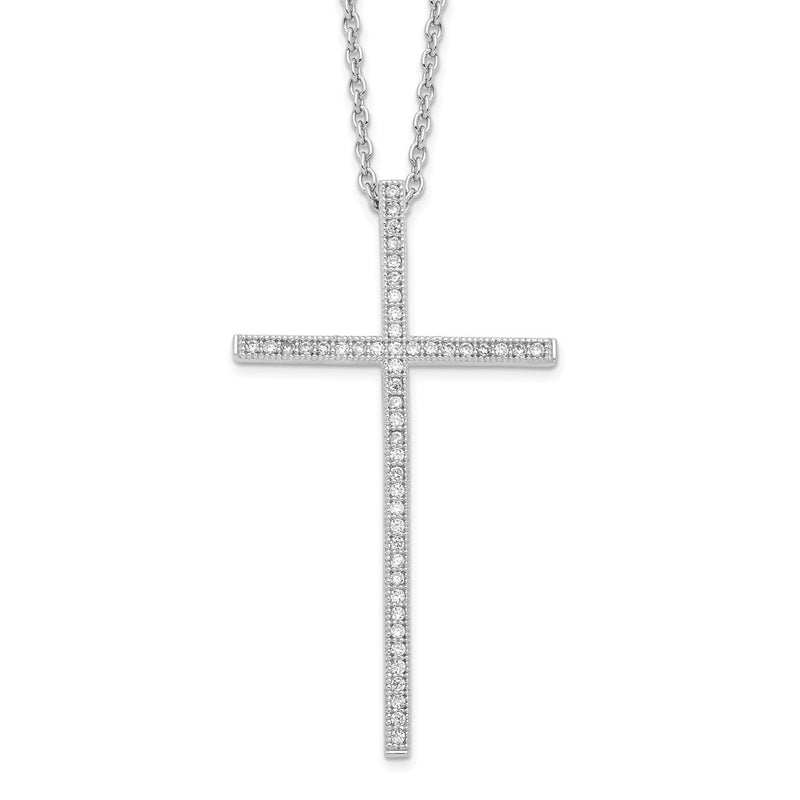 Sterling Silver Brilliant Embers Rhodium Plated 48 Stone 18 Inch Micro Pav‚Äö Cz Cross Necklace With 2 Extender