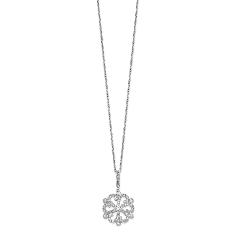 Sterling Silver Brilliant Embers Rhodium Plated 85 Stone 18 Inch Cz Filigree Snowflake Necklace With 2 Extender