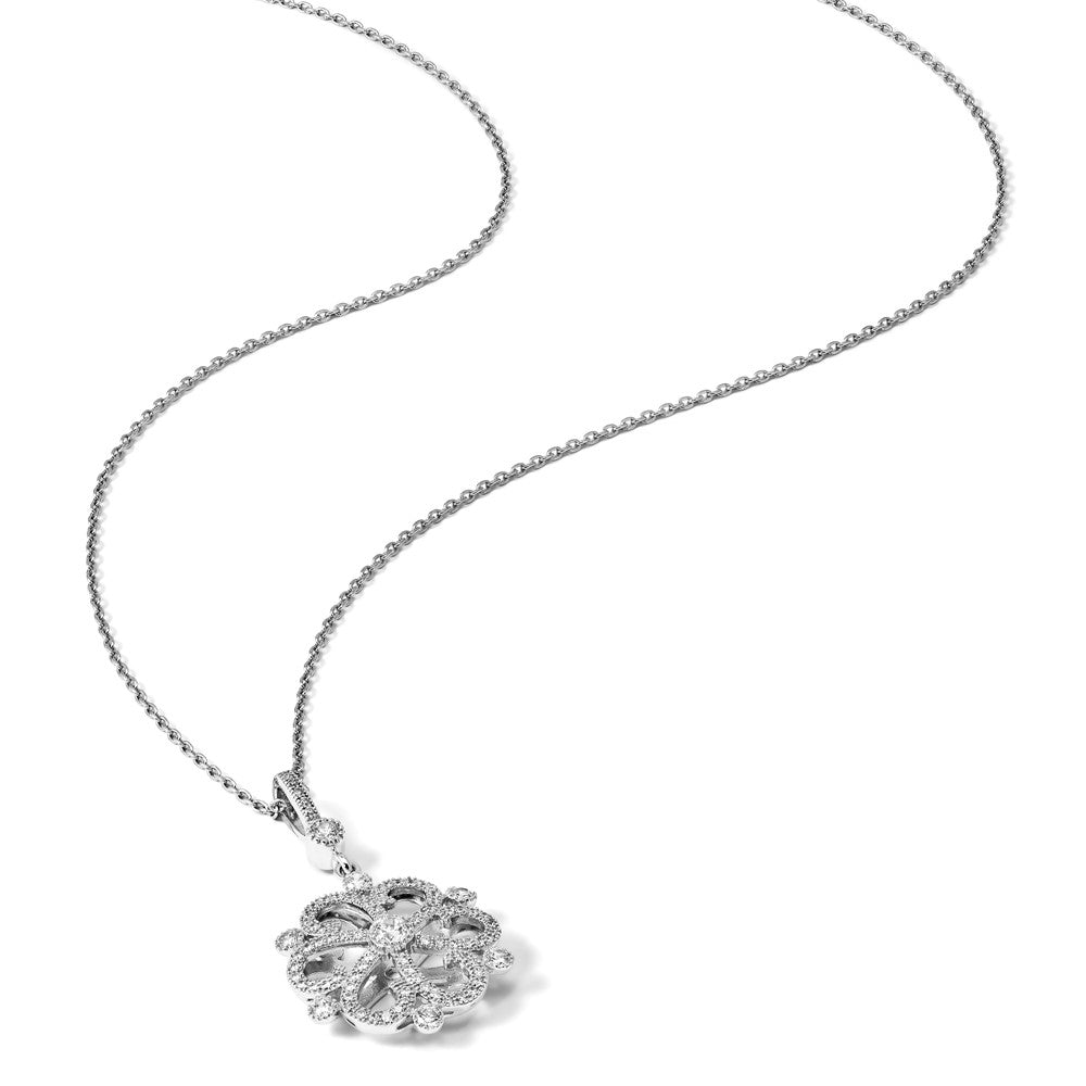 Sterling Silver Brilliant Embers Rhodium Plated 85 Stone 18 Inch Cz Filigree Snowflake Necklace With 2 Extender