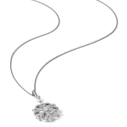 Sterling Silver Brilliant Embers Rhodium Plated 85 Stone 18 Inch Cz Filigree Snowflake Necklace With 2 Extender