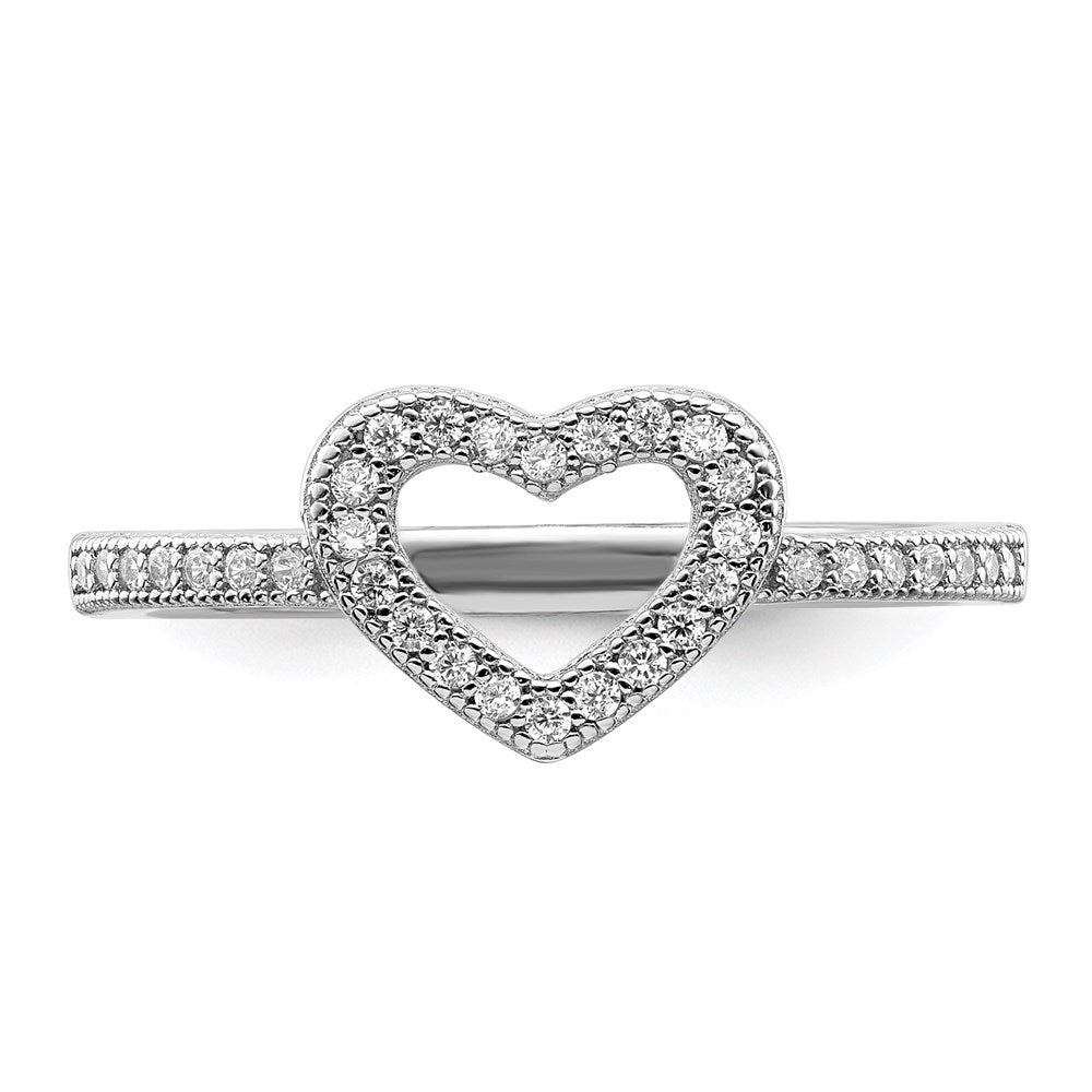 Sterling Silver Brilliant Embers Rhodium Plated 34 Stone Micro Pav‚Äö Cz Heart Ring (Size 7 Only)