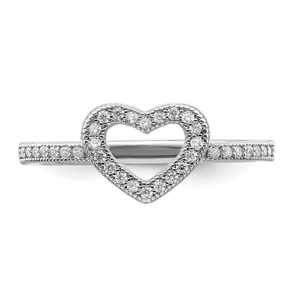 Sterling Silver Brilliant Embers Rhodium Plated 34 Stone Micro Pav‚Äö Cz Heart Ring (Size 7 Only)