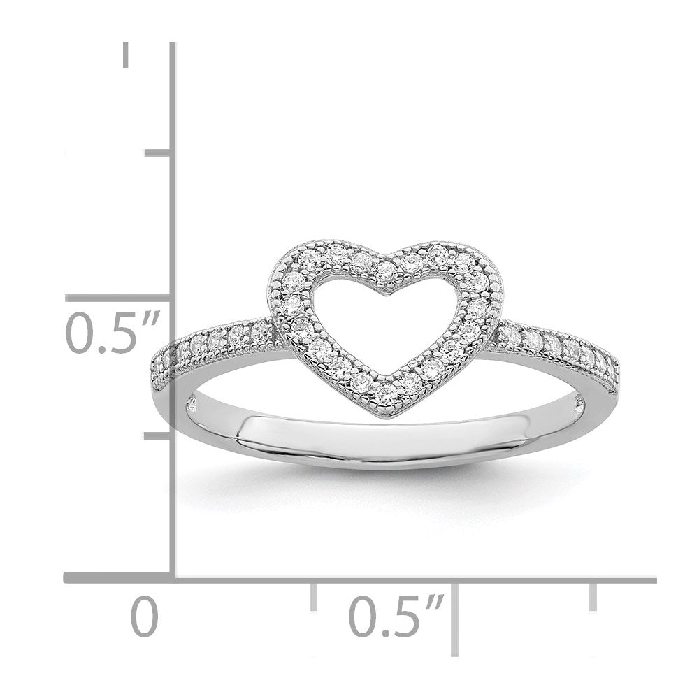 Sterling Silver Brilliant Embers Rhodium Plated 34 Stone Micro Pav‚Äö Cz Heart Ring (Size 7 Only)