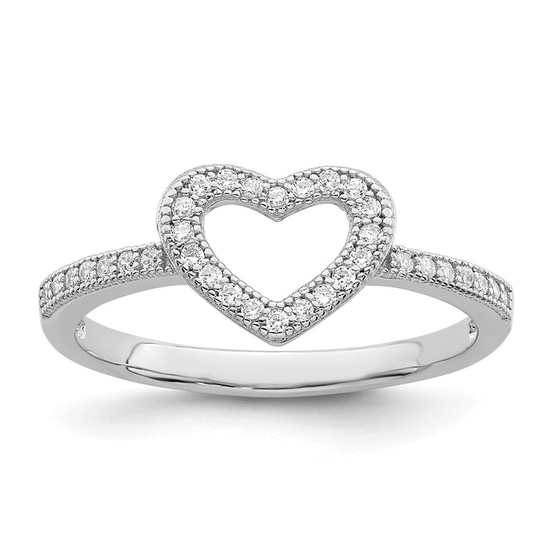 Sterling Silver Brilliant Embers Rhodium Plated 34 Stone Micro Pav‚Äö Cz Heart Ring (Size 7 Only)