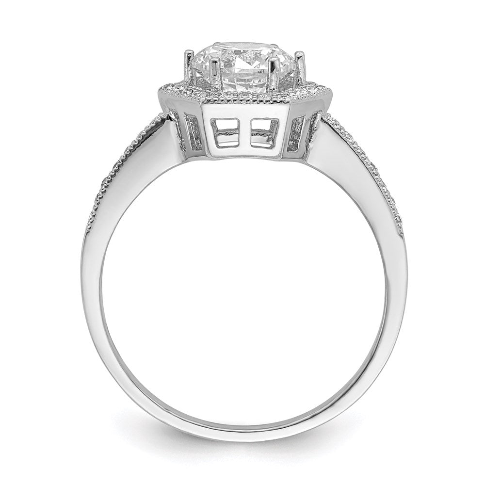 Sterling Silver Brilliant Embers Rhodium Plated 39 Stone Hexagon Halo Micro Pav‚Äö Cz Ring