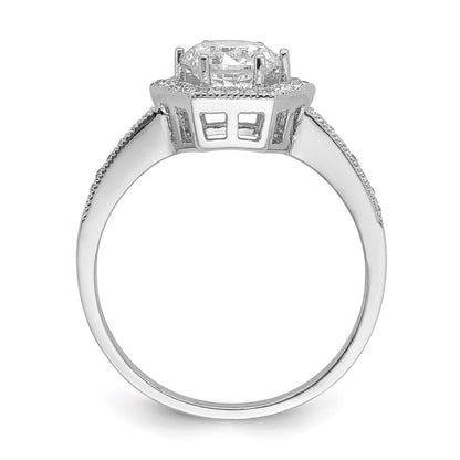 Sterling Silver Brilliant Embers Rhodium Plated 39 Stone Hexagon Halo Micro Pav‚Äö Cz Ring