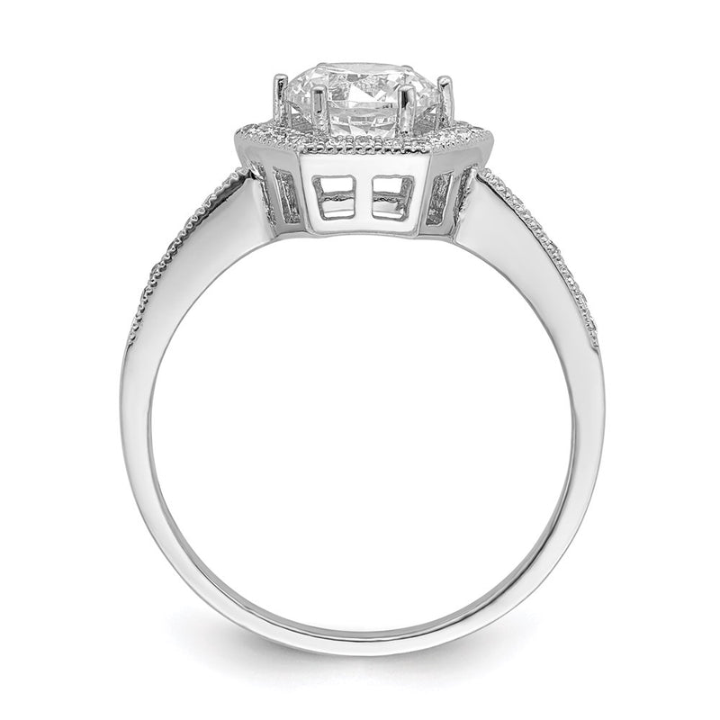 Sterling Silver Brilliant Embers Rhodium Plated 39 Stone Hexagon Halo Micro Pav‚Äö Cz Ring