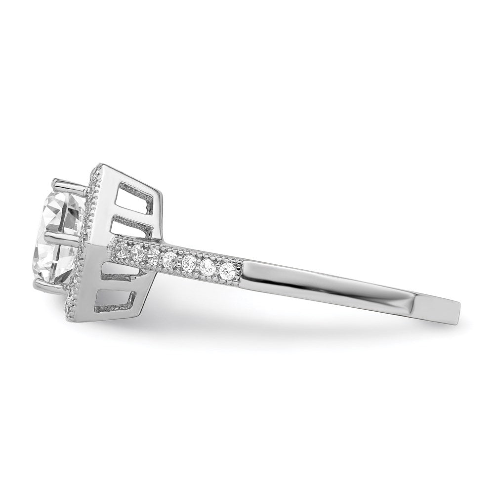 Sterling Silver Brilliant Embers Rhodium Plated 39 Stone Hexagon Halo Micro Pav‚Äö Cz Ring