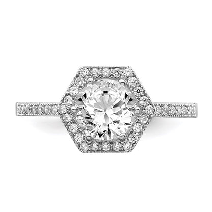Sterling Silver Brilliant Embers Rhodium Plated 39 Stone Hexagon Halo Micro Pav‚Äö Cz Ring
