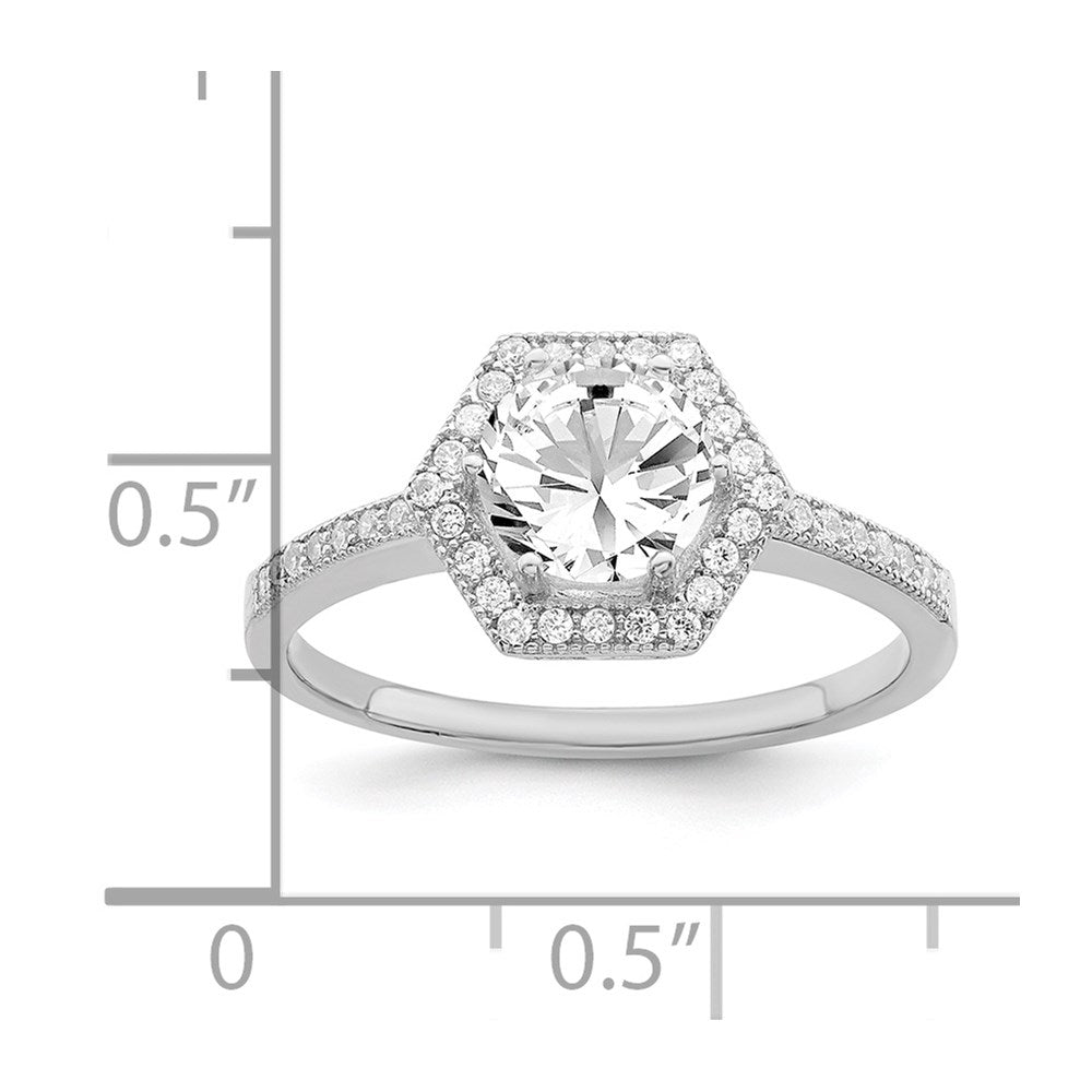 Sterling Silver Brilliant Embers Rhodium Plated 39 Stone Hexagon Halo Micro Pav‚Äö Cz Ring