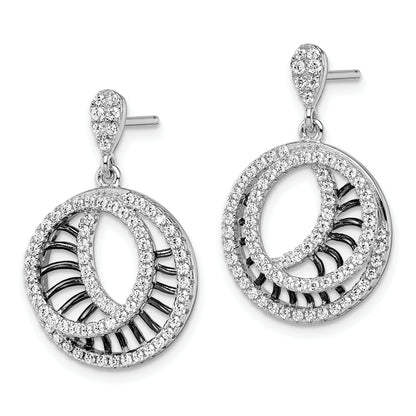 Sterling Silver Ss Rhodium Plated Black Cz Brilliant Embers Polished Circle Earrings