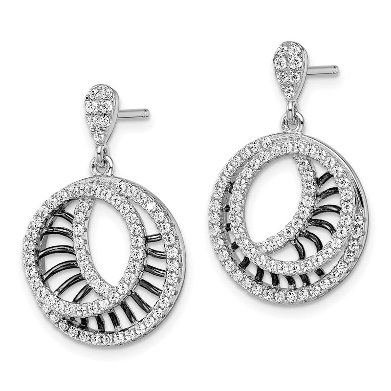 Sterling Silver Ss Rhodium Plated Black Cz Brilliant Embers Polished Circle Earrings
