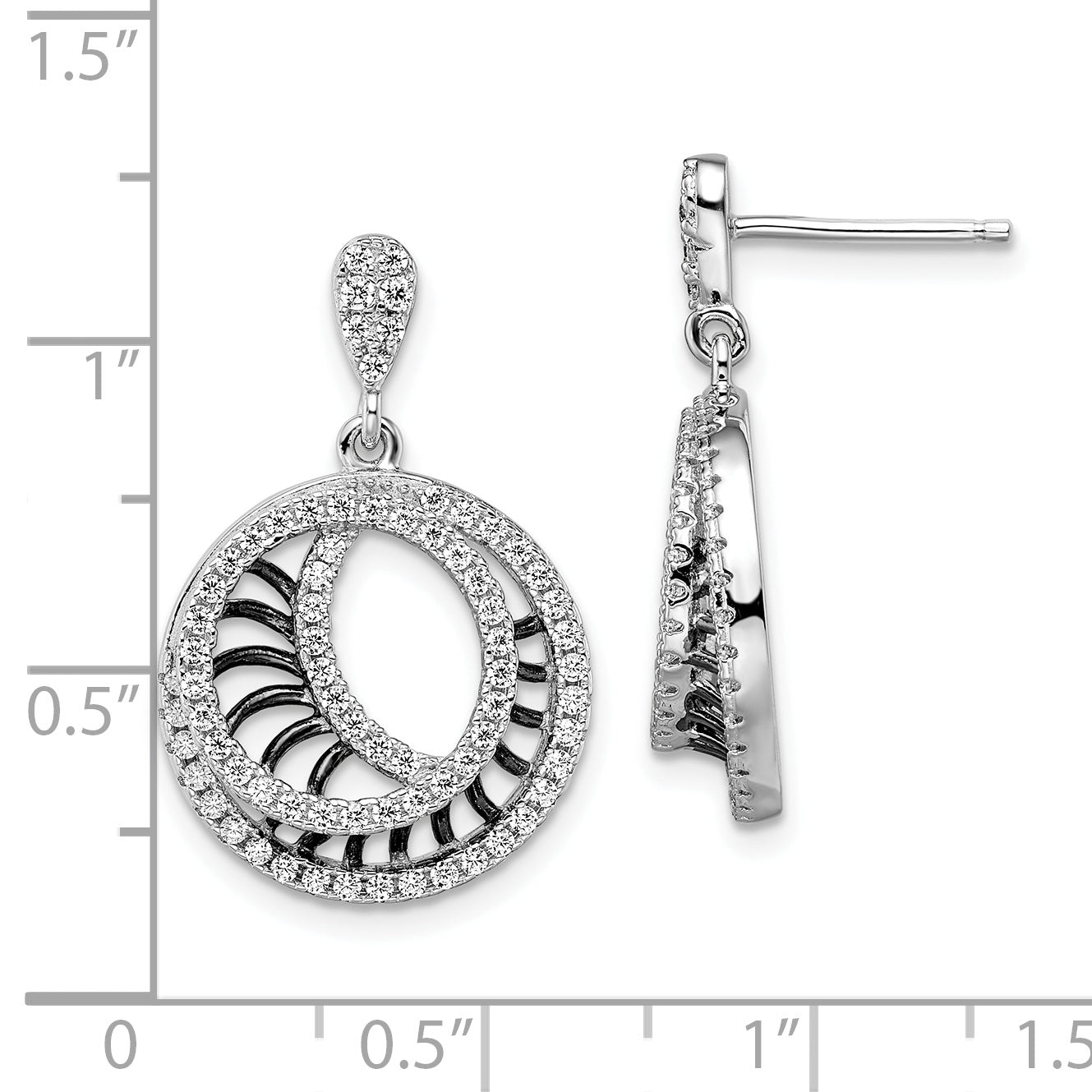 Sterling Silver Ss Rhodium Plated Black Cz Brilliant Embers Polished Circle Earrings