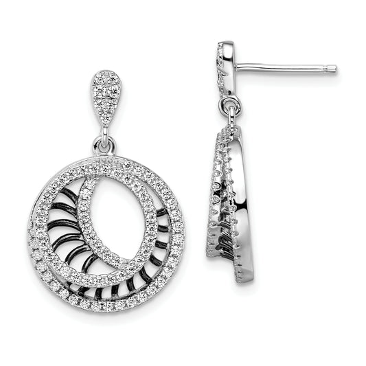 Sterling Silver Ss Rhodium Plated Black Cz Brilliant Embers Polished Circle Earrings