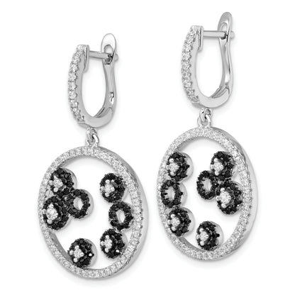 Sterling Silver True Fire Black & White Cz Circle Post Dangle Earrings