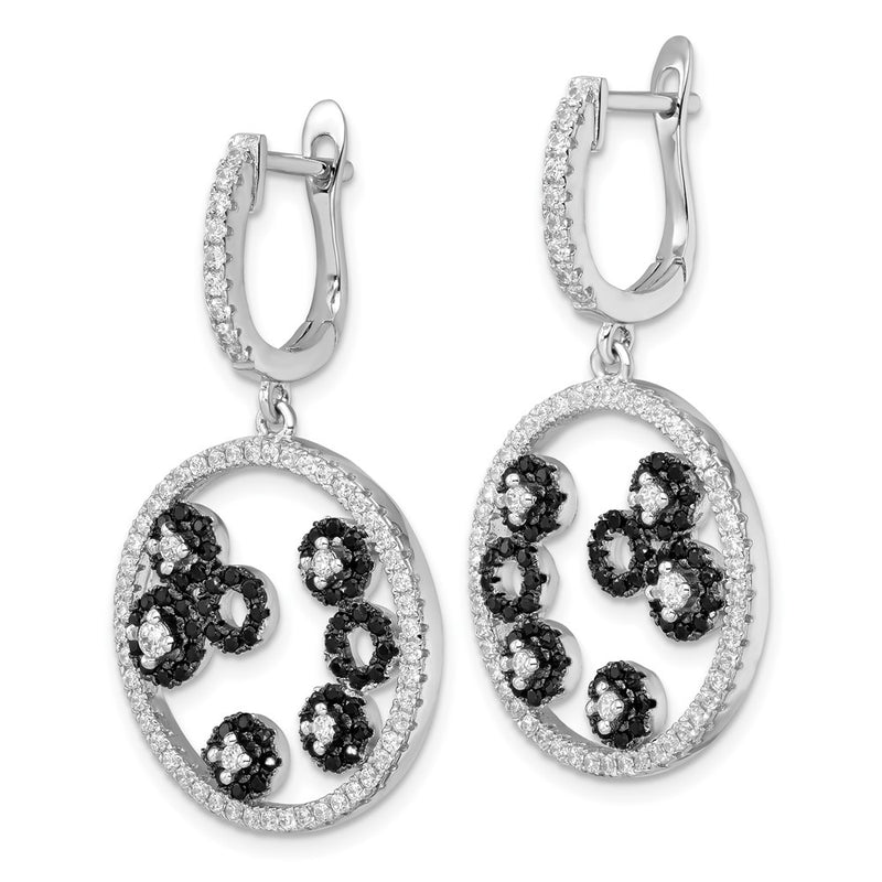 Sterling Silver True Fire Black & White Cz Circle Post Dangle Earrings